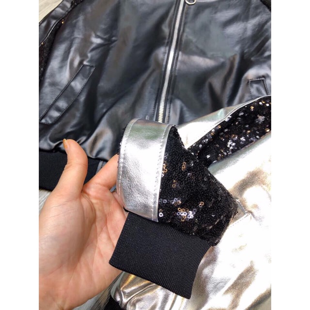 Áo khoác da phối kim tuyến kèm ảnh thật