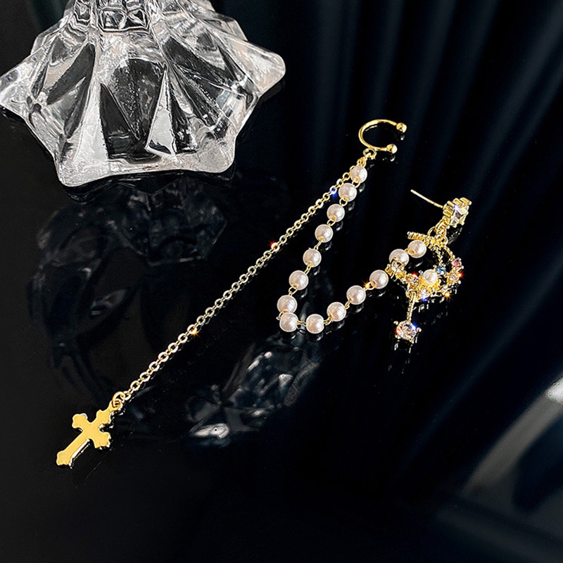 1 Khuyên Kẹp Vành Tai Dáng Dài Đính Đá Hình Mặt Trăng Thời Trang