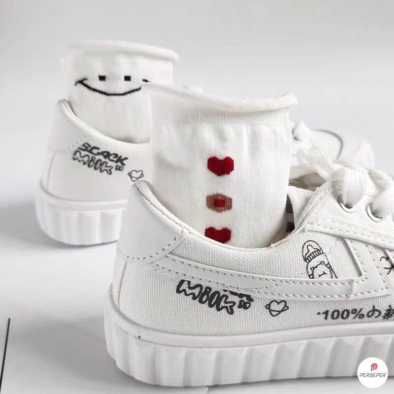 Set 3 đôi Tất nữ trắng cổ cao Hàn Quốc vớ nữ cute CAMILA T16