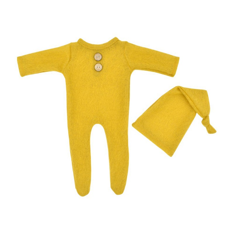 Set romper + mũ chóp dài bằng len dệt kim đạo cụ chụp ảnh cho bé sơ sinh