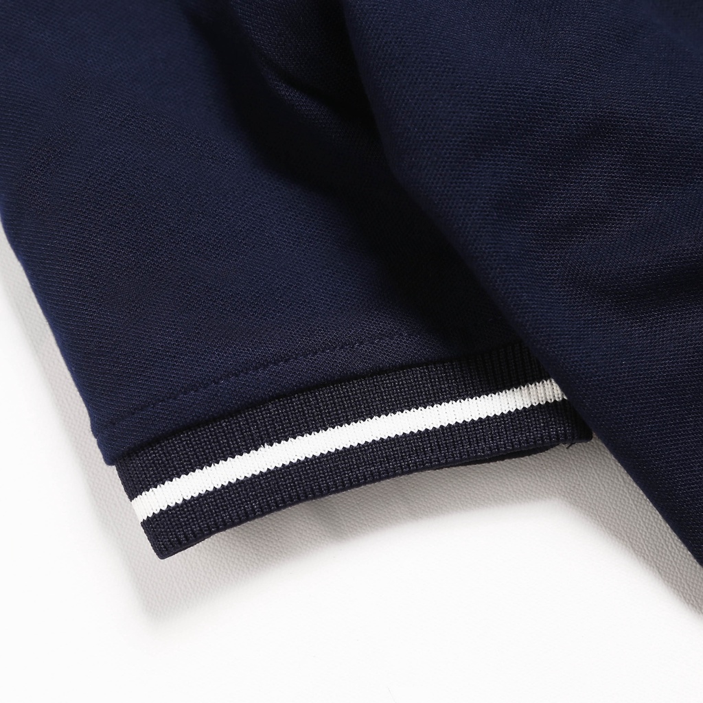 Áo Polo tay phối bo họa tiết ong thêu ngực Xanh Navy Ceffylo, vải Cotton mềm mịn - CEFFYLO