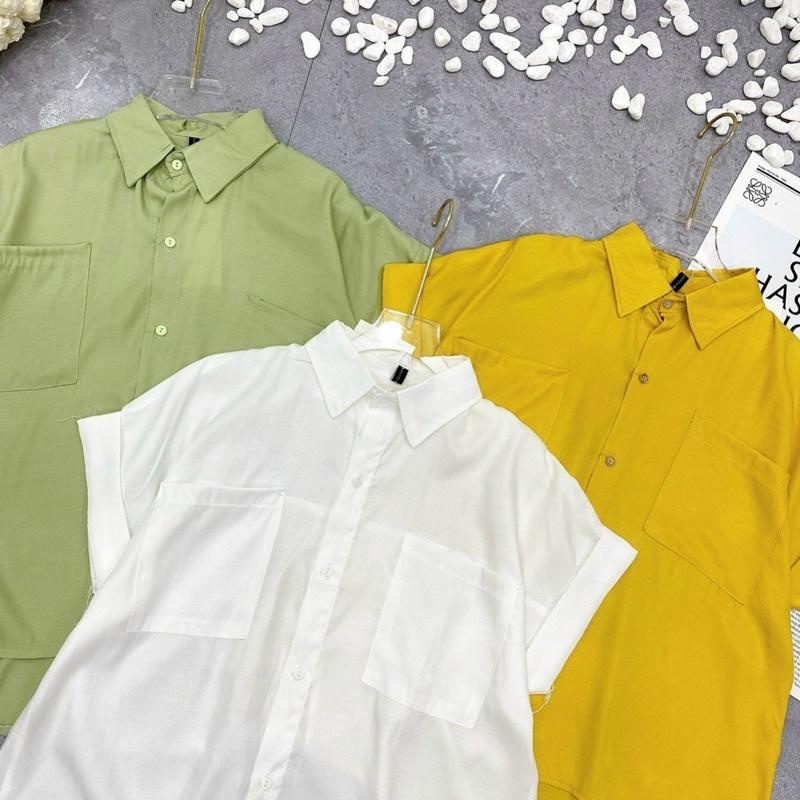 Áo sơ mi tay lật 2 túi đũi tơ