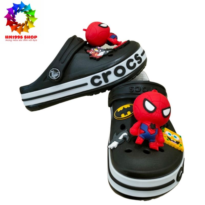 (Tặng 12 sticker) Dép Sục Crocs Baya Đen Cho Bé Trai+Sticker Vip. Sản Phẩm Cao Cấp, Nhựa Không Mùi .Trống Trơn Trượt.
