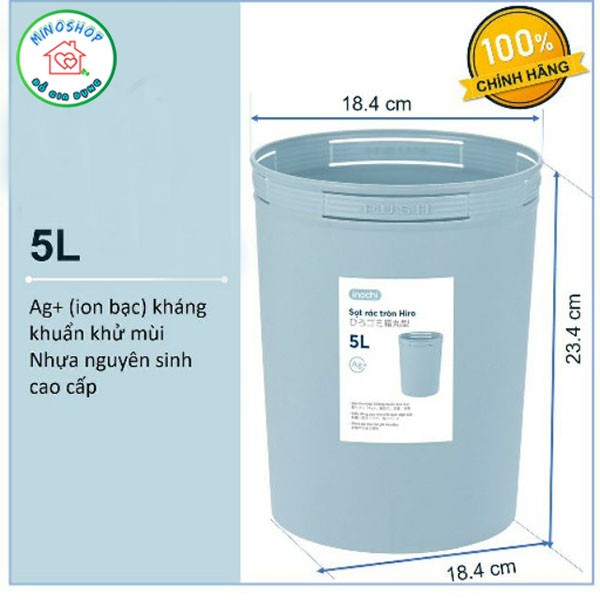 Sọt Rác Tròn Hiro 5L 10L 15L Có Móc Cài Túi Tiện Lợi, Sọt Đựng Rác Gia Đình, Văn Phòng, Khách Sạn