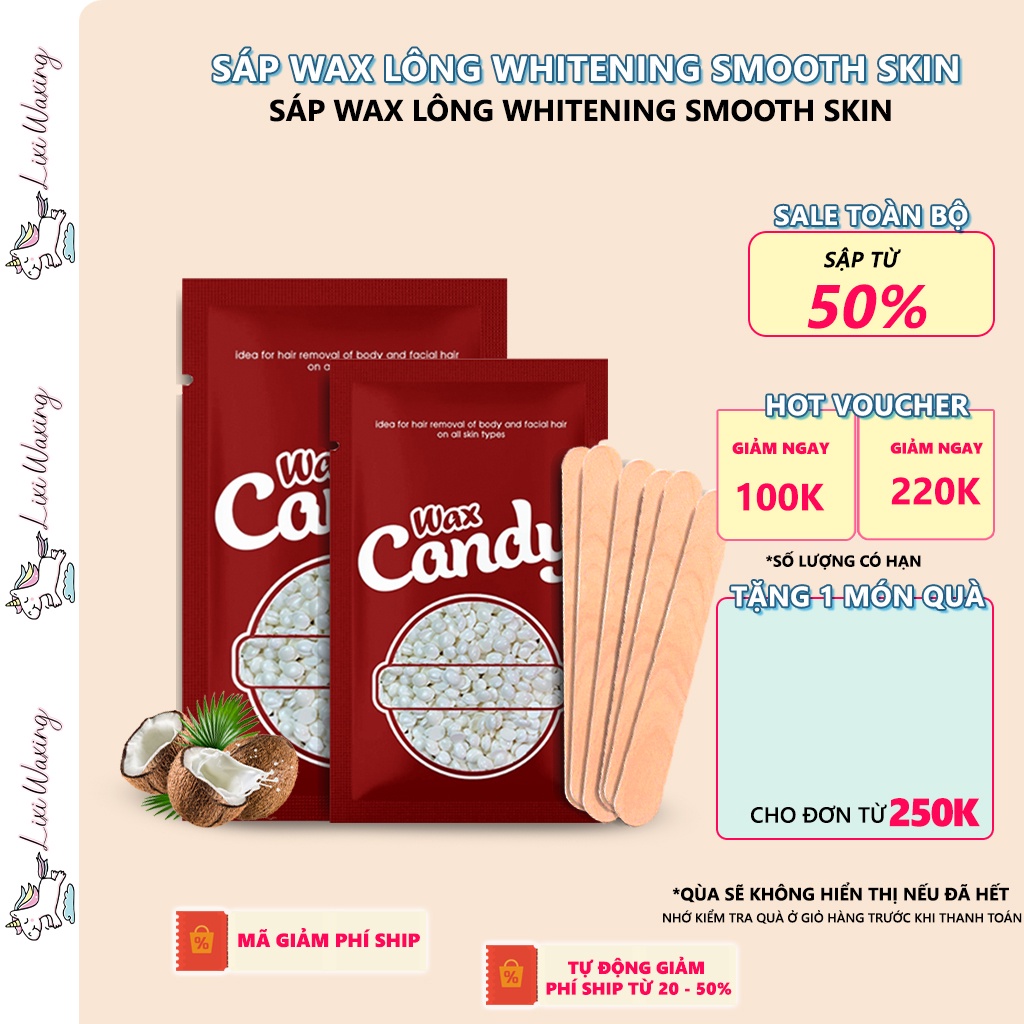Sáp wax lông nóng hard wax beans Cao Cấp sáp dừa COCONUT màu trong và trắng CANDYWAX