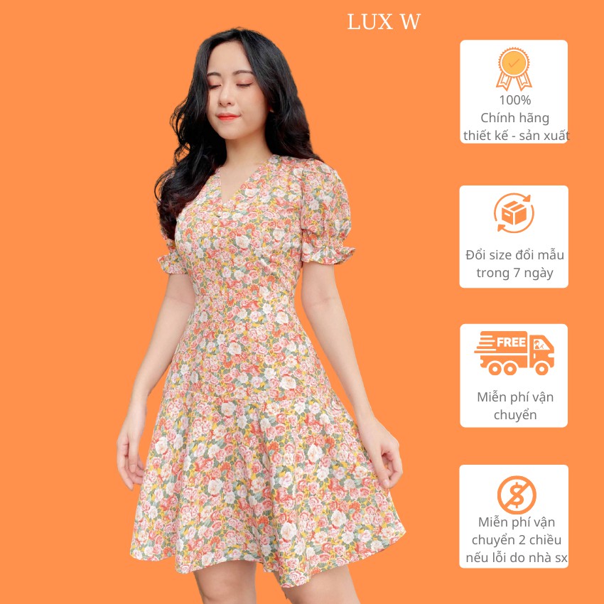 Đầm hoa nhí nữ cổ v thiết kế tôn dáng dáng xòe tay ngắn thời trang trẻ trung phù hợp đi chơi đi làm – Lux W Fashion