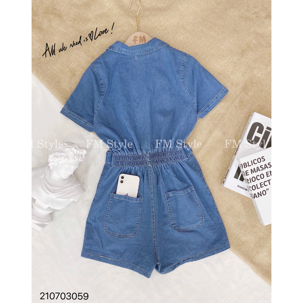 Đồ liền thân FM Style jump jeans nữ cổ vest, chất Denim cao cấp, chuẩn form, trẻ trung, hiện đại 210703060