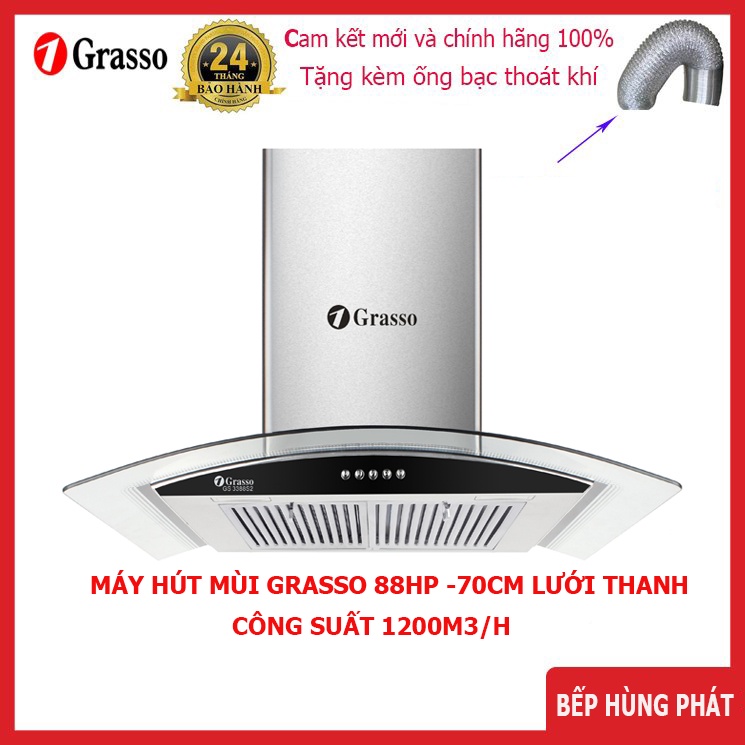 Máy hút mùi kính cong cao cấp Grasso GS-88HP-70cm Lưới thanh