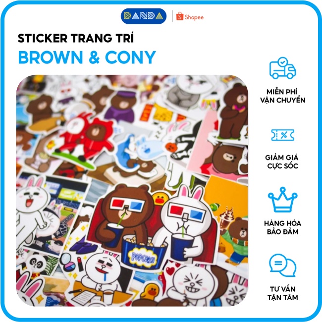 STICKER BROWN & CONY- GIAO NGẦU NHIÊN - trang trí VALI, LAPTOP, MŨ BẢO HIỂM,.. - Chống NƯỚC