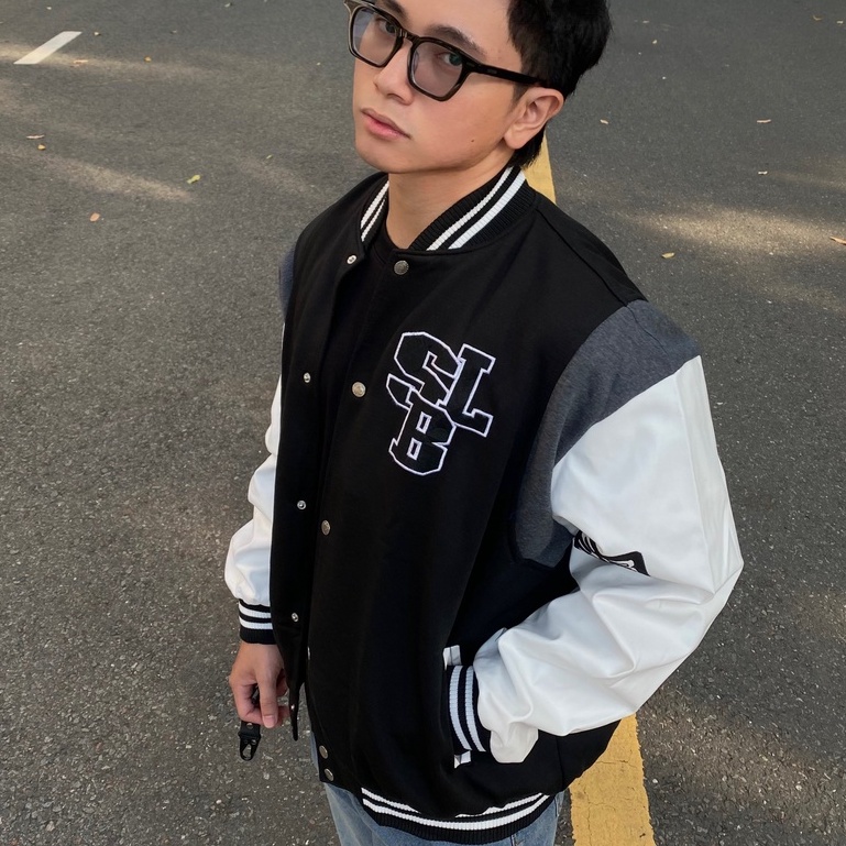 Áo khoác bomber Symbolic Varsity jacket chất dạ 2 lớp áo bomber phối tay da Pu cao cấp
