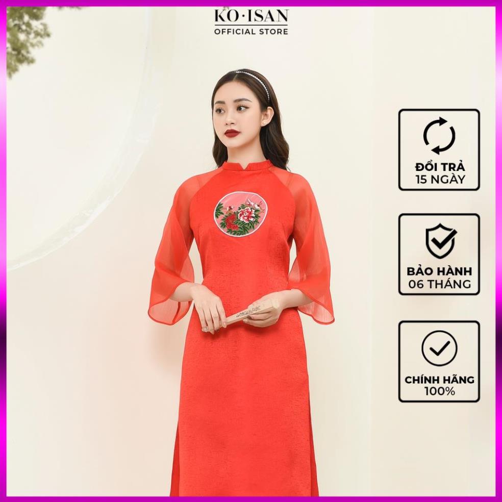 Áo dài cách tân nữ KIS vải gấm đỏ dáng suông eo cao cấp sang trọng 20021008-2