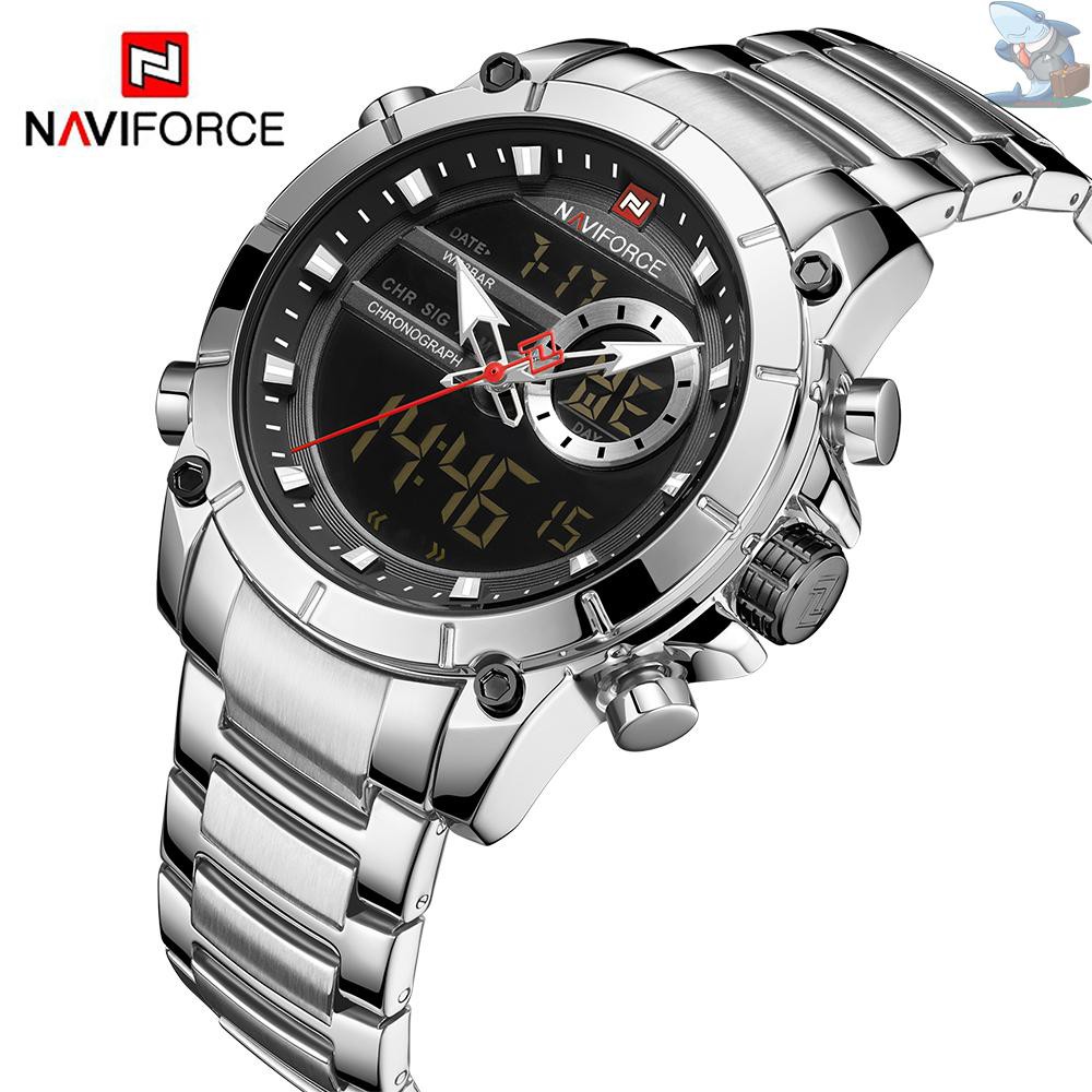 Đồng hồ đeo tay điện tử bằng thép không gỉ Smartshark chống nước 3ATM giờ GMT đa chức năng sáng bóng Chronograph NF9163