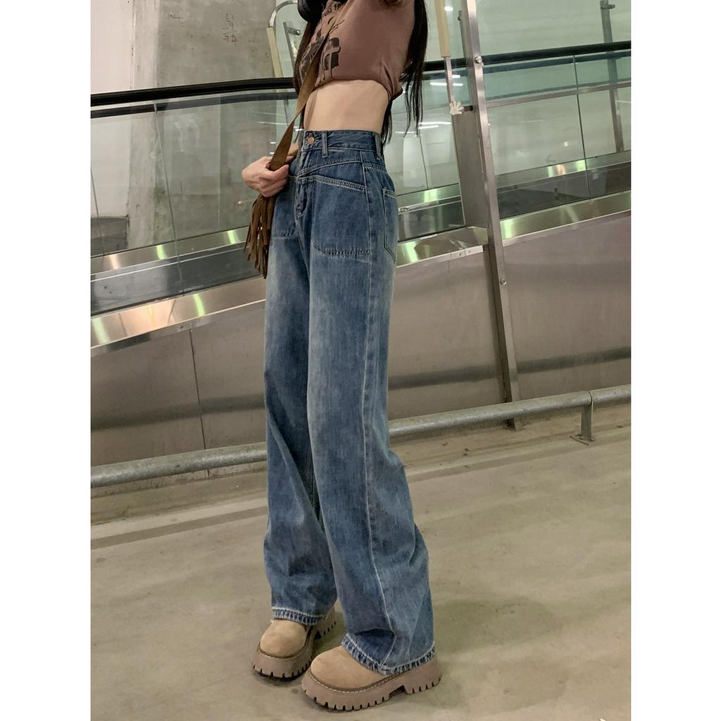 SELVZE Quần jeans Nữ Lưng Cao Ống Rộng Thời Trang Cá Tính