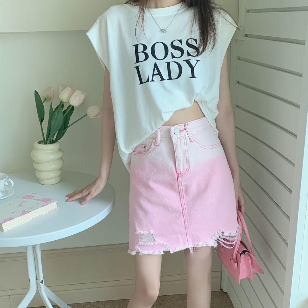 Chân váy jean Hồng Dáng Chữ A Trẻ Trung Năng Động Cho Nữ