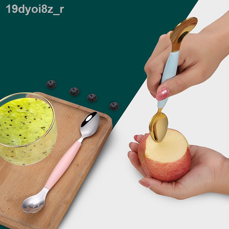Qiaoen bé hai đầu nạo bùn thìa thép không gỉ đa chức năng bổ sung thức ăn cho trẻ em bộ đồ trái cây tạo tác