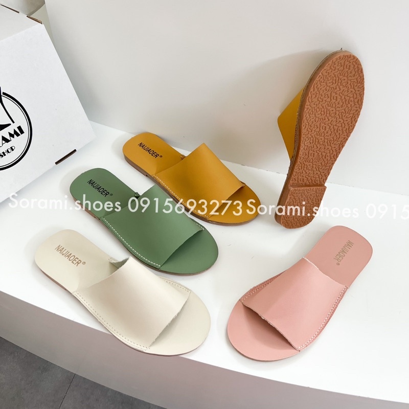 Dép bảng ngang da mềm Quảng Châu tông màu pastel đơn giản, cực xinh và êm chân [FULLBOX]