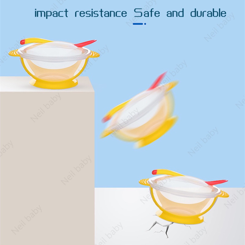 Bát Ăn Dặm 3 Trong 1 Bằng Silicone Cách Nhiệt Kèm Muỗng Tiện Dụng Cho Bé Sơ Sinh