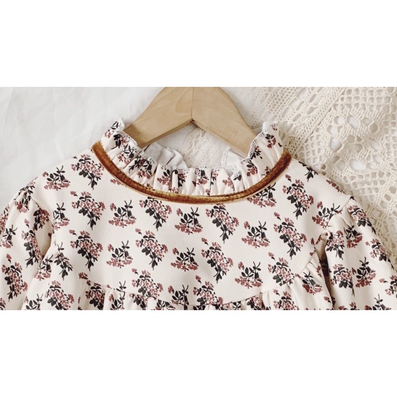 Váy hoa babydoll vintage mùa thu cho bé