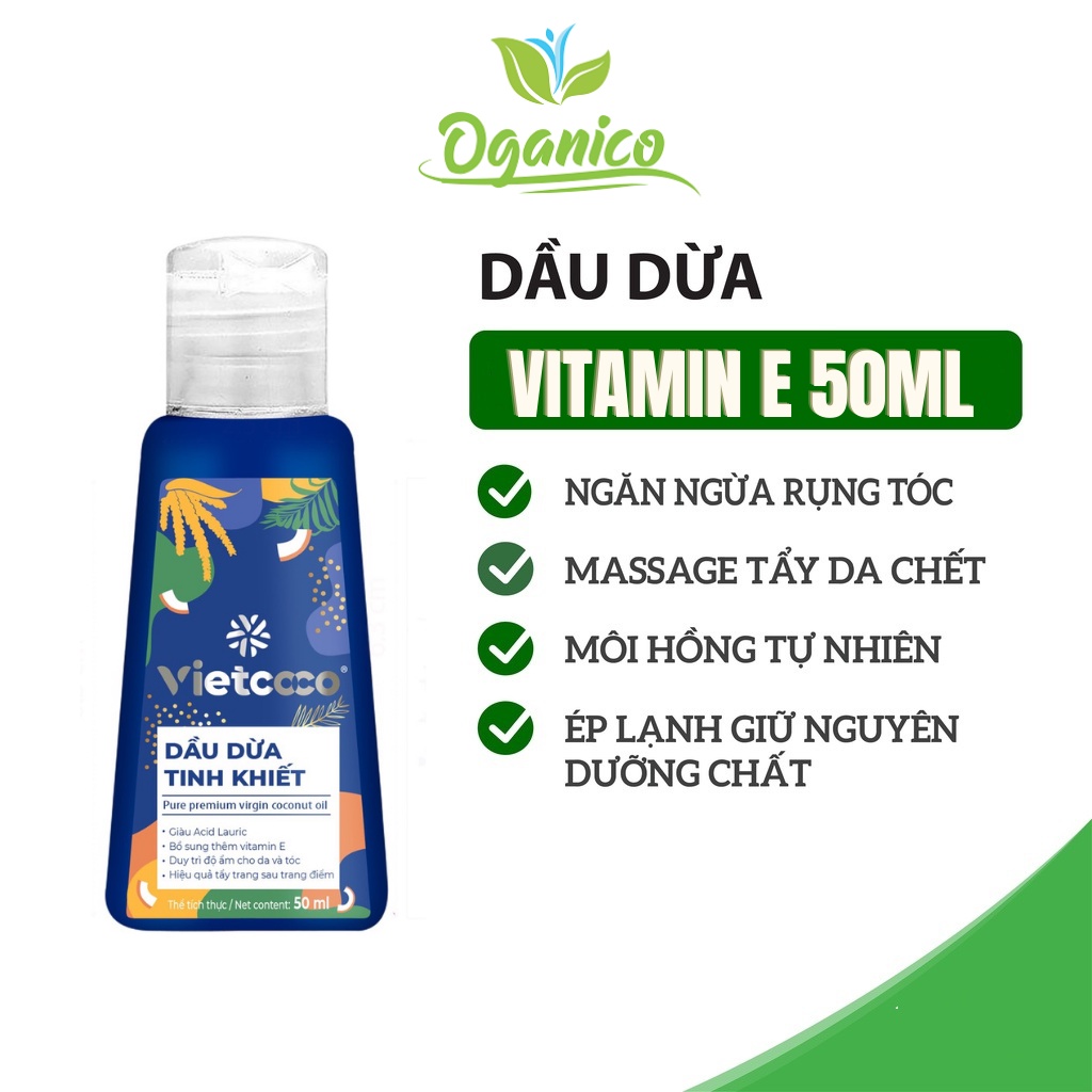 Dầu dừa Vietcoco nguyên chất ép lạnh tinh khiết hữu cơ 50ml [ D30 ]