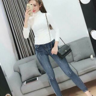 Áo cổ lọ thun gân