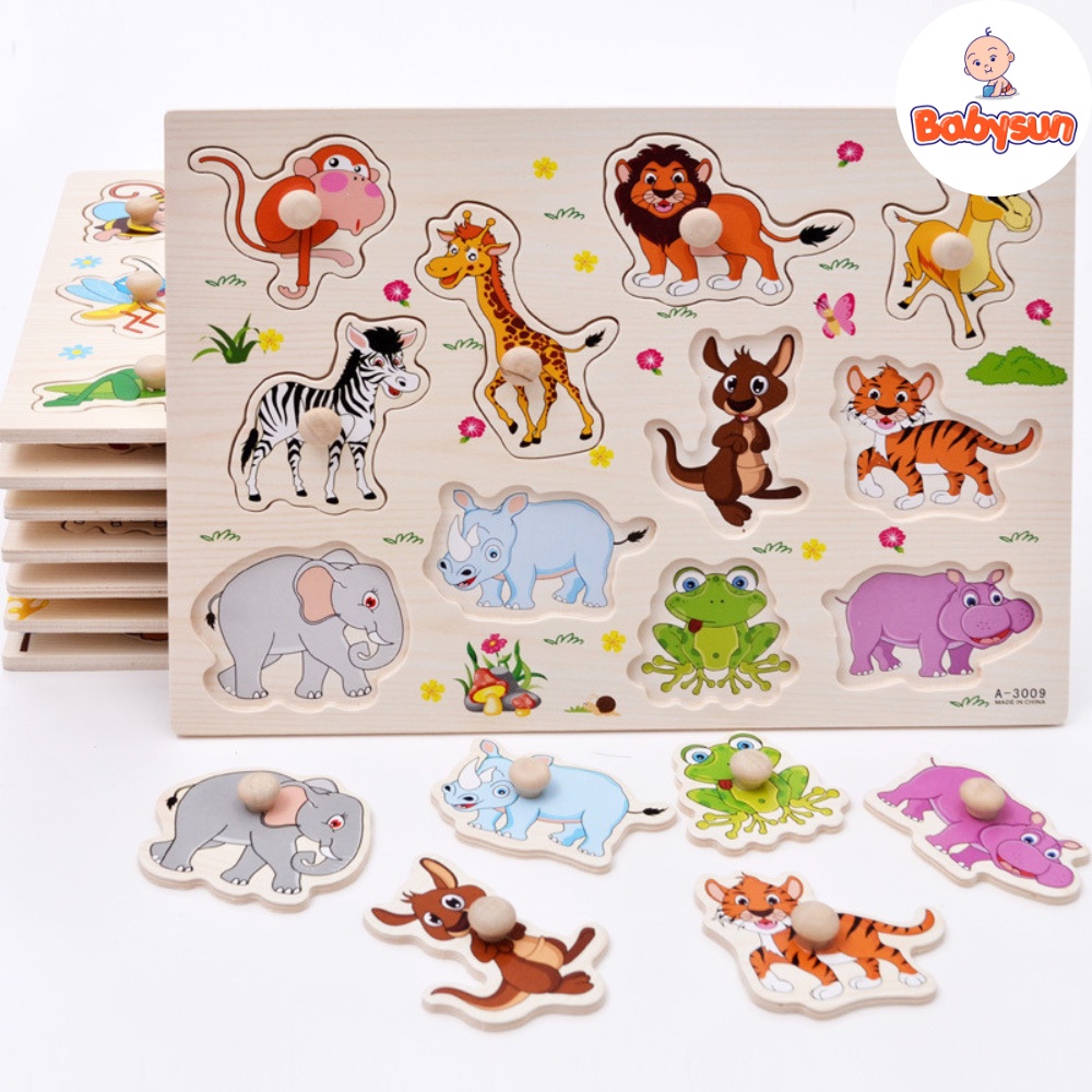 Bảng núm gỗ ghép hình nhiều chủ đề cho bé, đồ chơi trí tuệ cao cấp an toàn cho bé