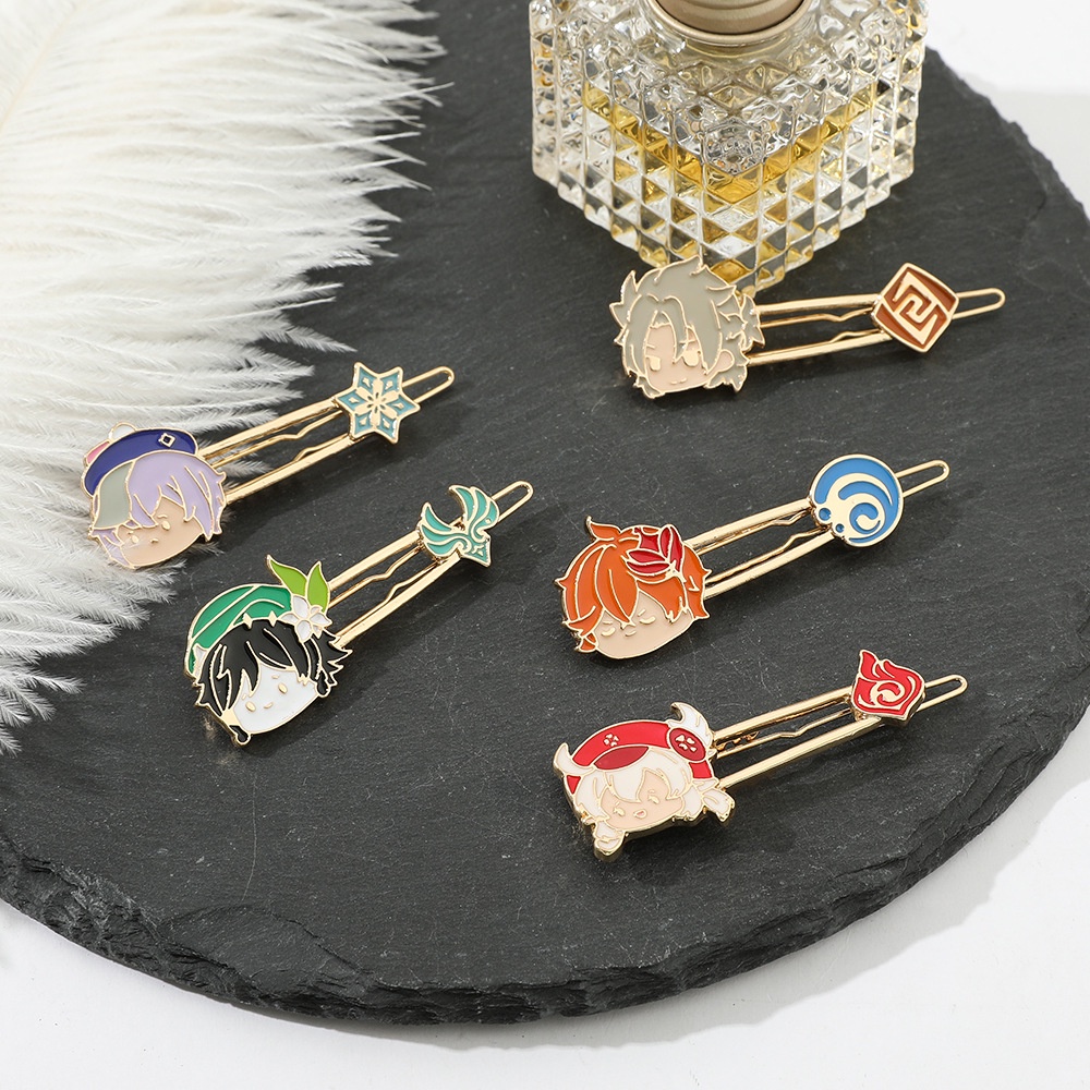 Kẹp tóc QIHE JEWELRY hình nhân vật game Genshin Impact dễ thương bằng hợp kim