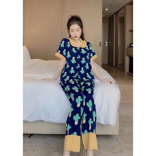 Pijama Tay Ngắn Quần Dài Vải Lụa Mango