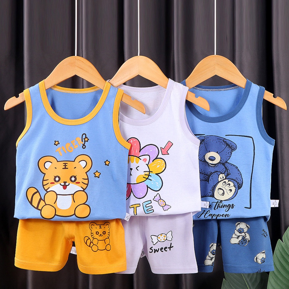Hàng Có Sẵn Áo Thun Thể Thao Không Tay In Hình Động Vật Dễ Thương Thời Trang Mùa Hè Dành Cho Bé Trai Và Bé Gái