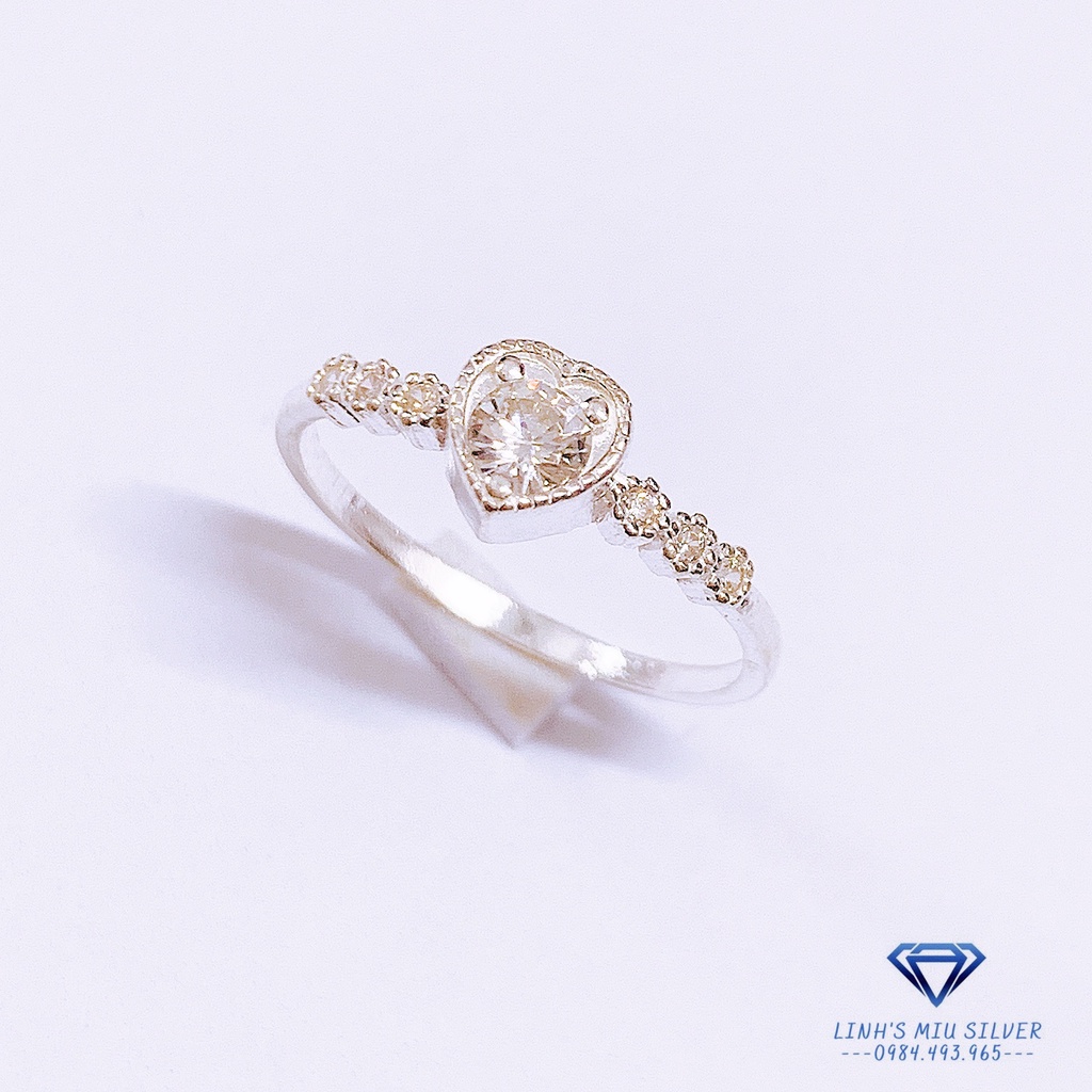 NHẪN NỮ BẠC TA ĐÍNH ĐÁ MẶT TIM XINH XẮN LINH MIU SILVER