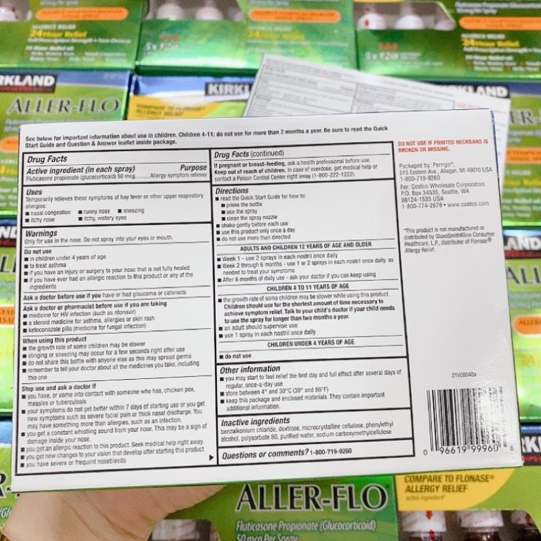 Xịt mũi Kirkland Aller-Flo 5 chai Mỹ MẪU MỚI
