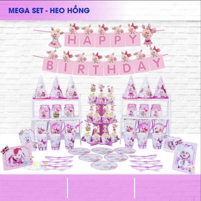 Set Mega trang trí sinh nhật chủ đề con trâu thôi nôi , con heo (Happy Birthday)