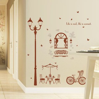 Hình dán tường Decal trang trí phòng khách, quán cafe, spa ... Tranh Cột đèn nâu phong cảnh Paris - DKN059