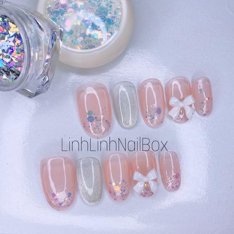 NailBox/ Móng úp thiết kế Linhlinhnailbox mẫu thạch charm có sẵn, kèm dụng cụ gắn móng