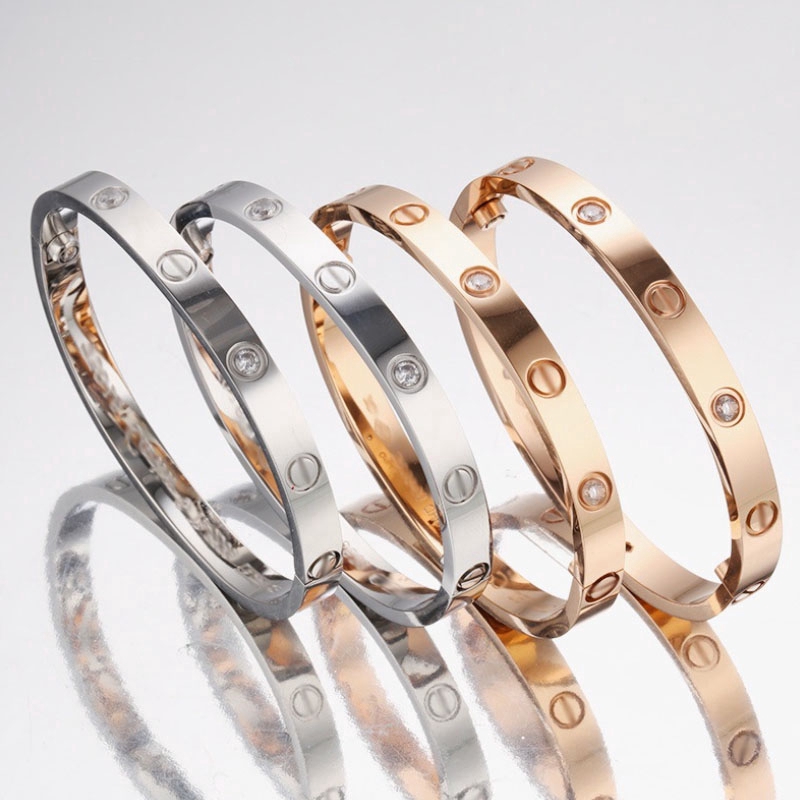 Vòng đeo tay bằng thép titan 18K đính kim cương phong cách thanh lịch dành cho nữ