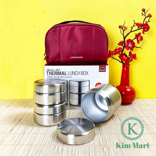 Bộ Hộp Cơm giữ nhiệt Inox 304 Lock&Lock LHC8015 túi giữ nhiệt màu đỏ