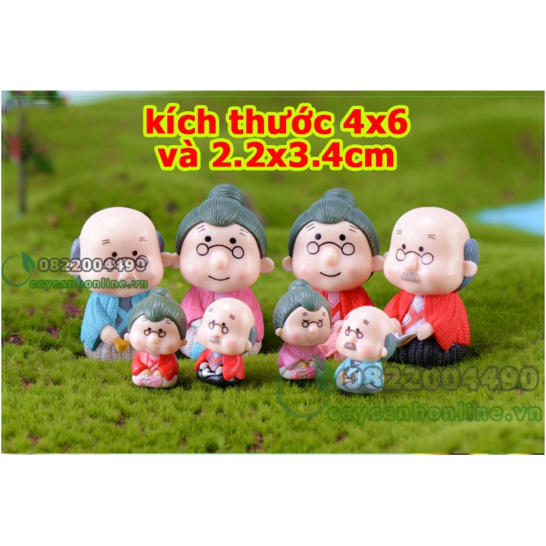 Cặp đôi ông bà già ngồi loại to trang trí tiểu cảnh cây cảnh đồ lưu niệm tượng mini để bàn
