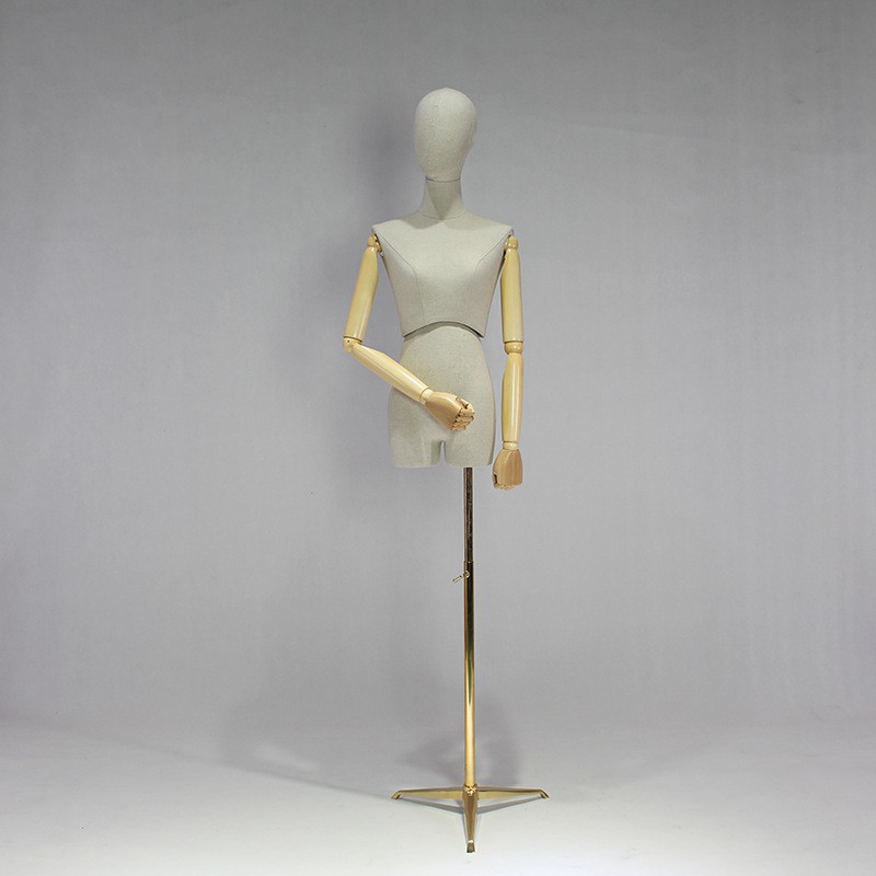 Manocanh Vải Nhung Tay Gỗ Thật Xoay Eo 60°, Manocanh Thiết Kế