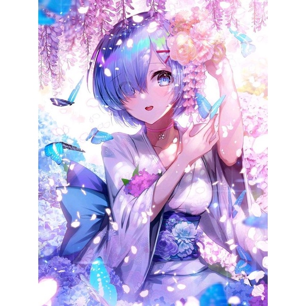 Bộ tranh đính đá 5D họa tiết cô gái hoạt hình độc đáo kích thước 30x40cm DIY dùng trang trí