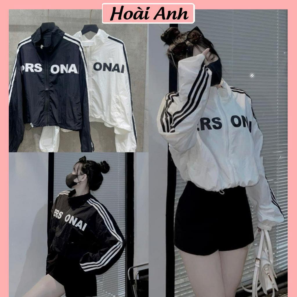 Áo Khoác Gió PERS ONAI dáng Ngắn Phối Sọc Tay Dây Rút Gấu Áo Gió Croptop Dài Tay Freesize