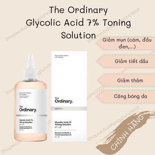 Toner THE ORDINARY AHA tẩy da chết The Ordinary Glycolic Acid 7% Toning Solution pH~3.6 240ml