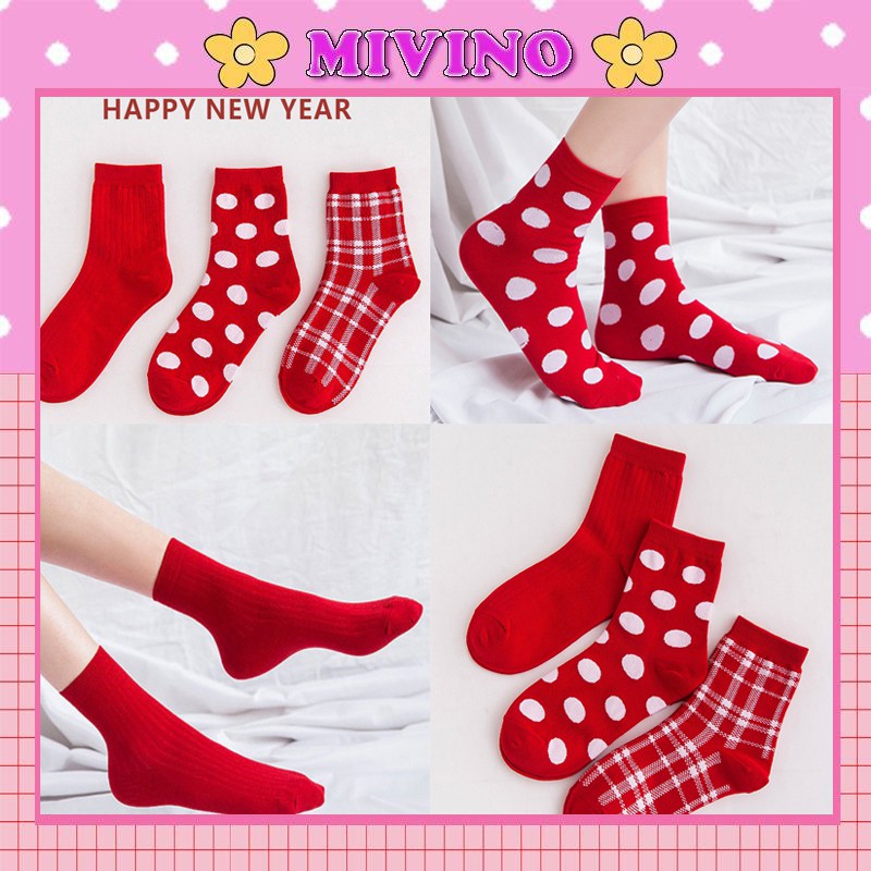 Tất nữ cao cổ Mivino tất Happy New Year sắc đỏ độc đáo TN113