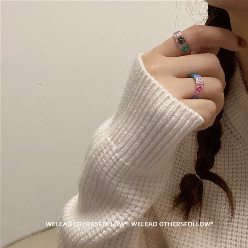 Nhẫn Nhựa Trong Suốt Hình Mặt Cười Nhiều Màu Thời Trang Phong Cách Hàn Quốc