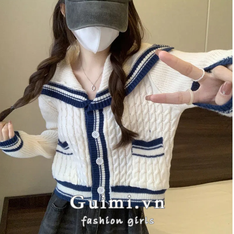 Áo Khoác cardigan Dệt Kim Cổ Thủy Thủ Thời Trang Mùa Thu Mới Cho Nữ