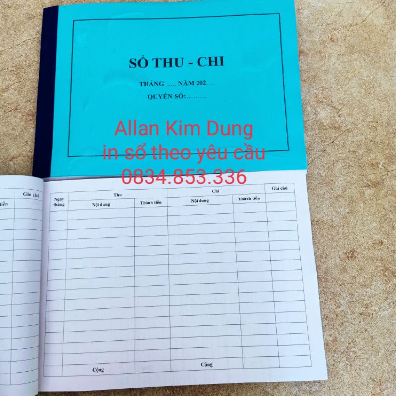 Sổ thu - chi a4 ngang, bìa có bóng kính