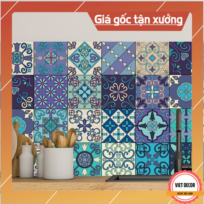 Decal Gạch Bông C12 - Set 30 ô 20x20cm - Decal Dán tường, Dán bếp, Trang trí nhà cửa - Viet Decor