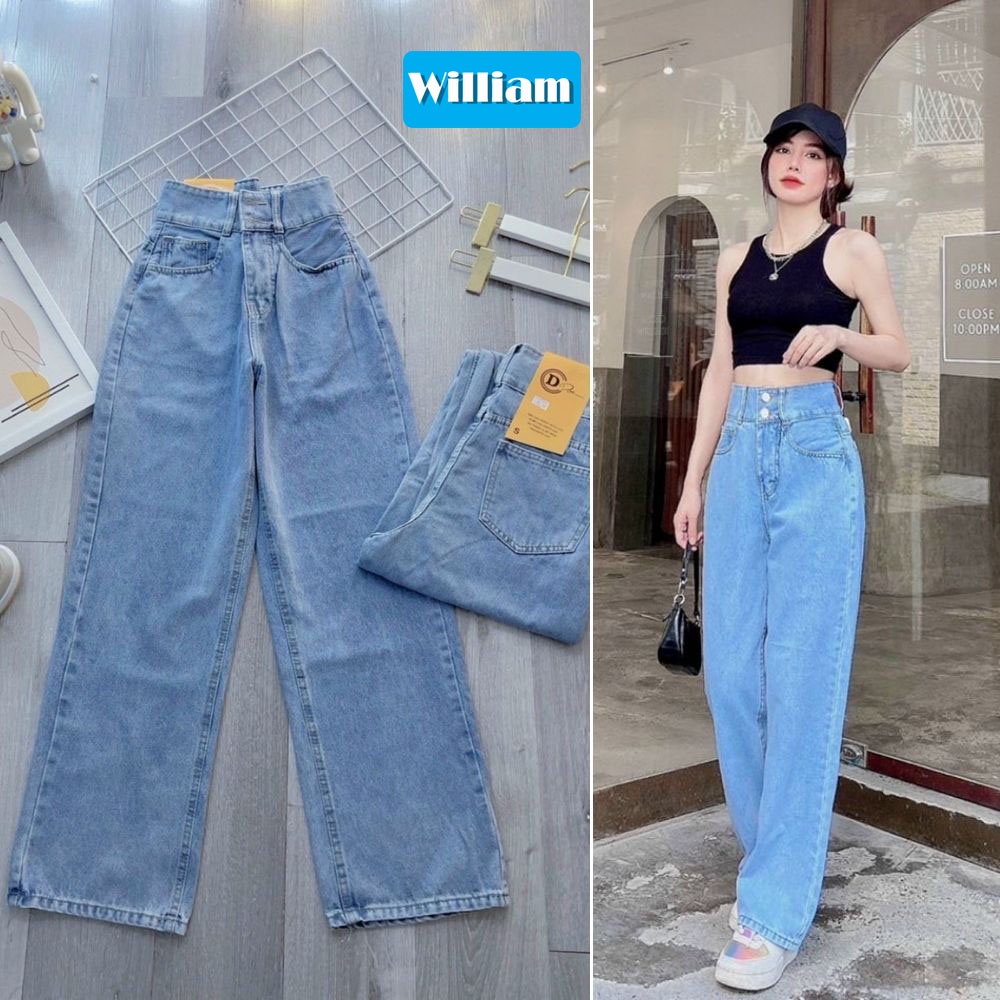 Quần jean nữ baggy ống suông chất vải Jean Denim không co dãn bền màu William - AT146