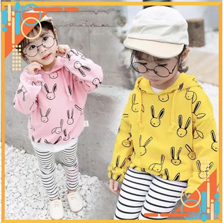 Bộ quần áo dài cotton da cá bé gái mẫu thỏ quần kẻ