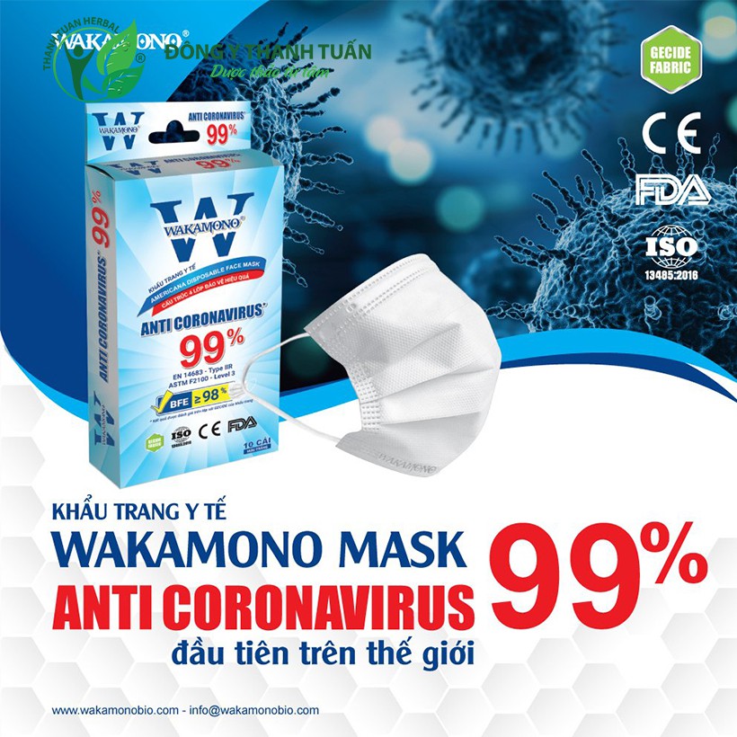 Khẩu Trang Y Tế Wakamono Dành Cho Người Lớn - Diệt Virus Corona 99% Đầu Tiên Trên Thế Giới