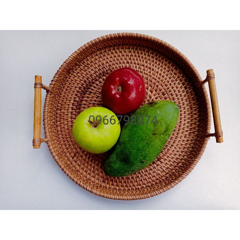 Khay mây tự nhiên, khay guột hình tròn nhiều kích thước có tay cầm hai bên dùng đựng đồ ăn, đồ uống