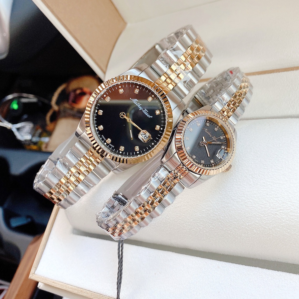 Đồng hồ đôi nam nữ dây thép Mathey Tissot D810BN Và H710BN